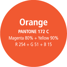 Orange PANTONE 172C Magenta 80% + Yellow 90%, R254 + G51 + B15