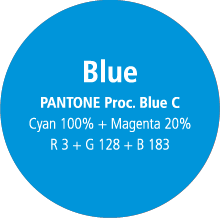 Blue PANTONE Proc. Blue C Cyan 100% + Magenta 20%, R3 + G128 + B183